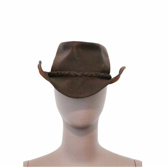 Vintage Brown Leather Cowboy Hat Western Rancher Hat Size Small - Picture 2 of 6
